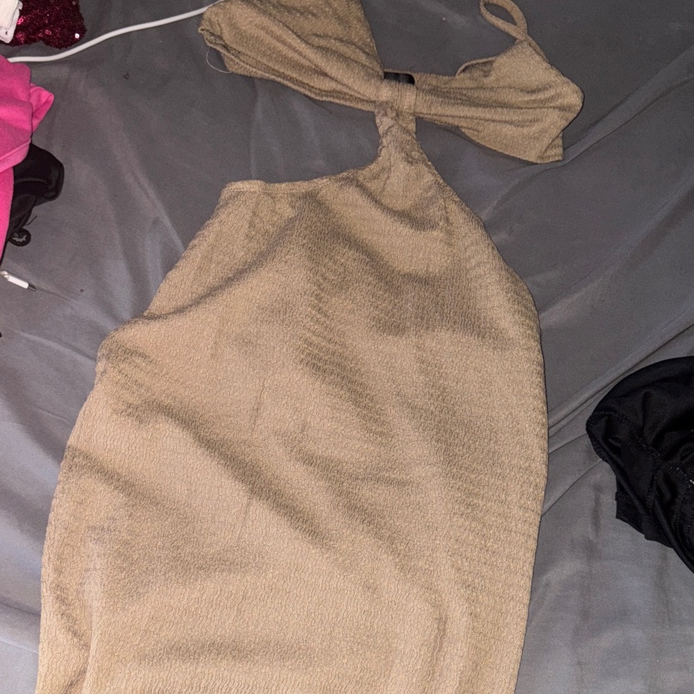 Elegant Tan Backless Dress